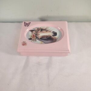 Vintage Pink Horse Jewelry Box Floral Horse Trinket Box Cottagecore Decor